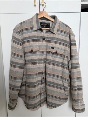 True Grit Beige & Gray Striped Shirt Jacket